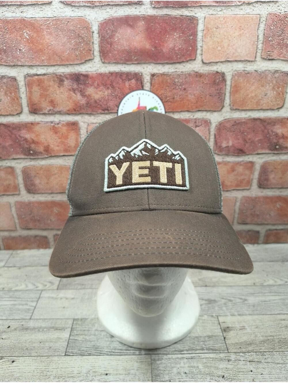 YETI Brand Patch Brown Trucker Style Snapback Gray Mesh Adjustable Hat Cap